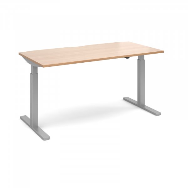 Sit Stand Desk | Single Motor | 1600w x 800d mm | Beech Top | Silver Frame | Elev8 Mono