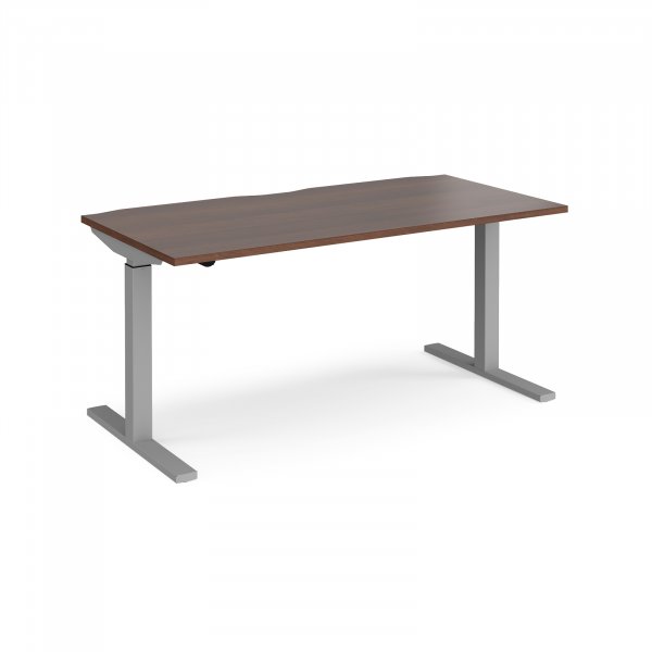 Sit Stand Desk | Single Motor | 1600w x 800d mm | Dark Walnut Top | Silver Frame | Elev8 Mono