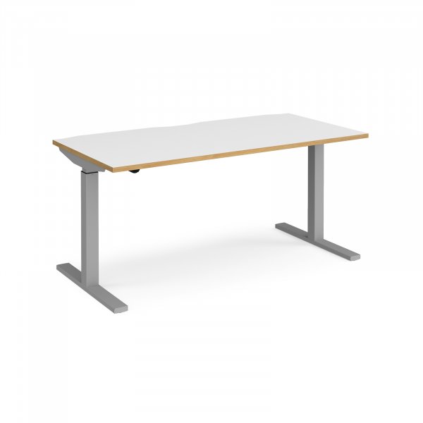 Sit Stand Desk | Single Motor | 1600w x 800d mm | Oak & White Top | Silver Frame | Elev8 Mono