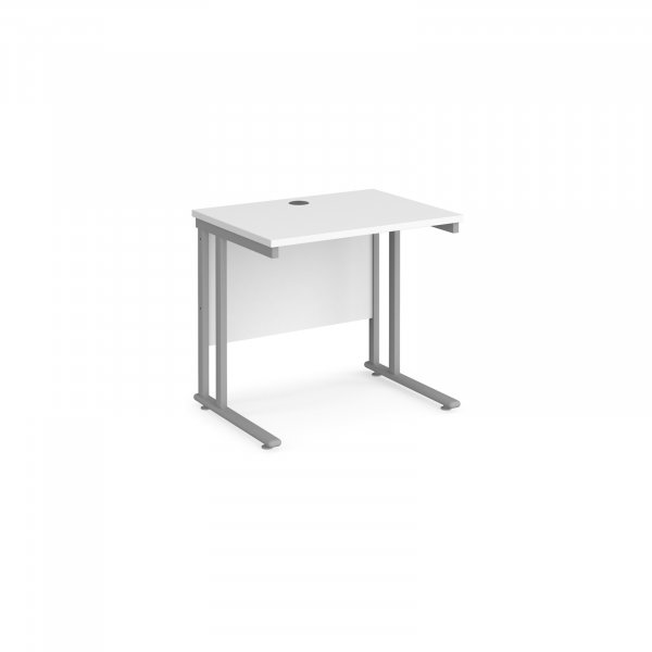 Straight Cantilever Desk | 800w x 600d mm | White Top | Silver Frame | Maestro 25