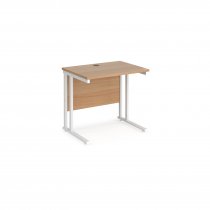 Straight Cantilever Desk | 800w x 600d mm | Beech Top | White Frame | Maestro 25