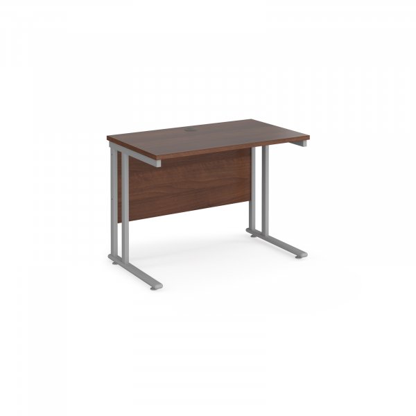 Straight Cantilever Desk | 1000w x 600d mm | Walnut Top | Silver Frame | Maestro 25