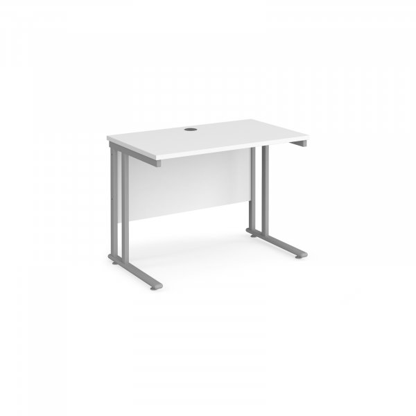 Straight Cantilever Desk | 1000w x 600d mm | White Top | Silver Frame | Maestro 25