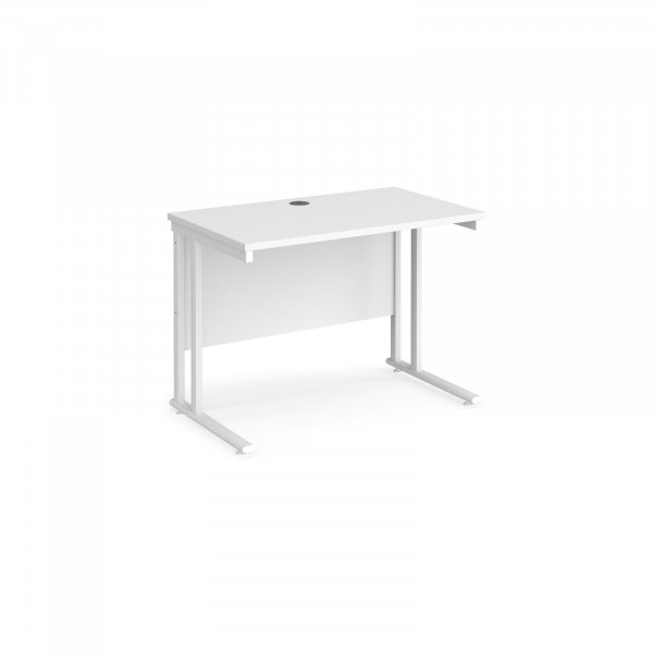 Straight Cantilever Desk | 1000w x 600d mm | White Top | White Frame | Maestro 25