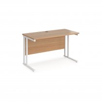 Straight Cantilever Desk | 1200w x 600d mm | Beech Top | White Frame | Maestro 25