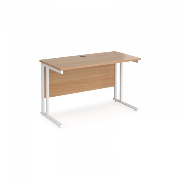 Straight Cantilever Desk | 1200w x 600d mm | Beech Top | White Frame | Maestro 25