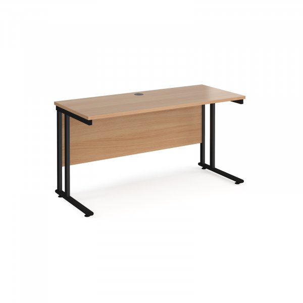 Straight Cantilever Desk | 1400w x 600d mm | Beech Top | Black Frame | Maestro 25