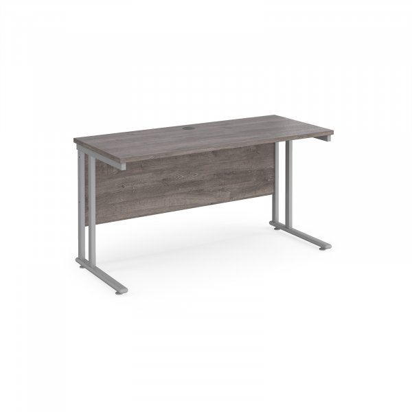 Straight Cantilever Desk | 1400w x 600d mm | Grey Oak Top | Silver Frame | Maestro 25