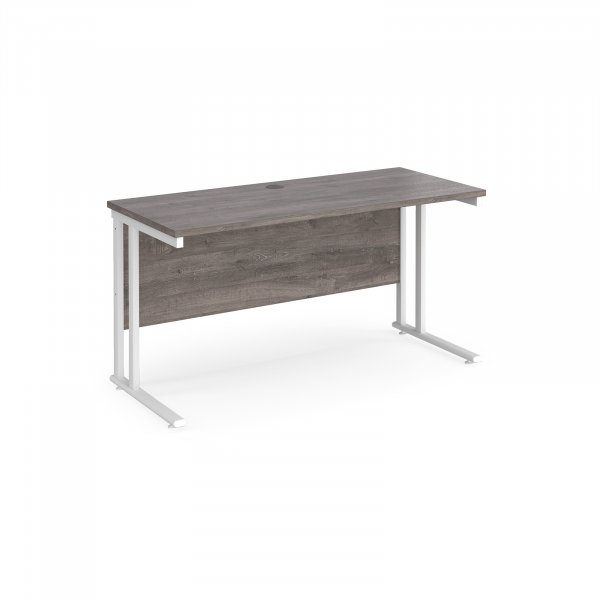 Straight Cantilever Desk | 1400w x 600d mm | Grey Oak Top | White Frame | Maestro 25