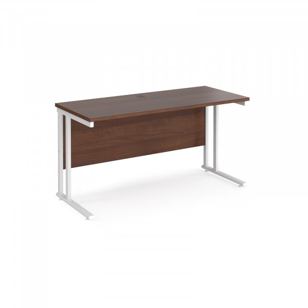 Straight Cantilever Desk | 1400w x 600d mm | Walnut Top | White Frame | Maestro 25