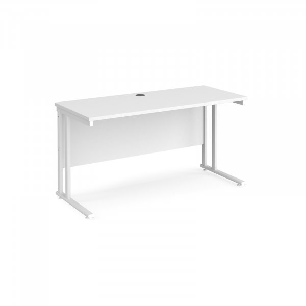 Straight Cantilever Desk | 1400w x 600d mm | White Top | White Frame | Maestro 25