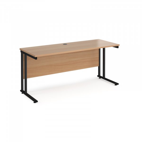 Straight Cantilever Desk | 1600w x 600d mm | Beech Top | Black Frame | Maestro 25