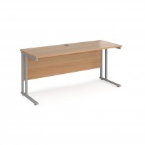 Straight Cantilever Desk | 1600w x 600d mm | Beech Top | Silver Frame | Maestro 25