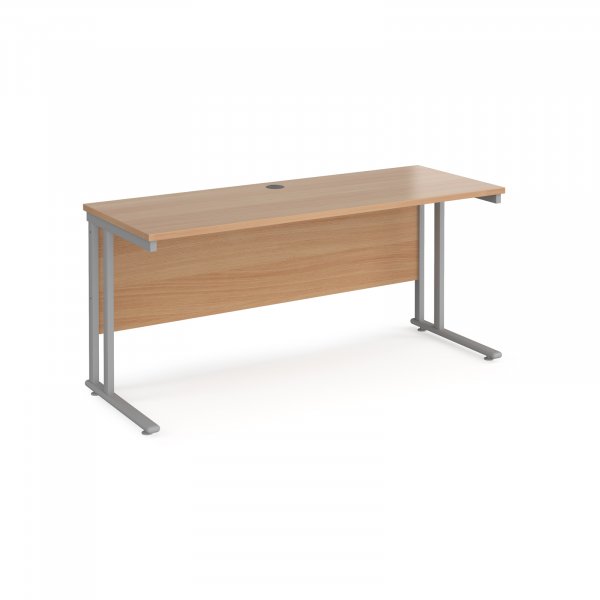 Straight Cantilever Desk | 1600w x 600d mm | Beech Top | Silver Frame | Maestro 25