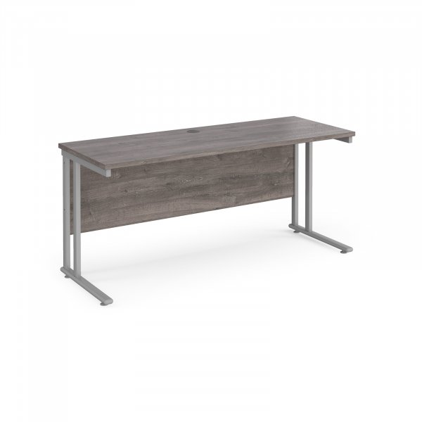 Straight Cantilever Desk | 1600w x 600d mm | Grey Oak Top | Silver Frame | Maestro 25