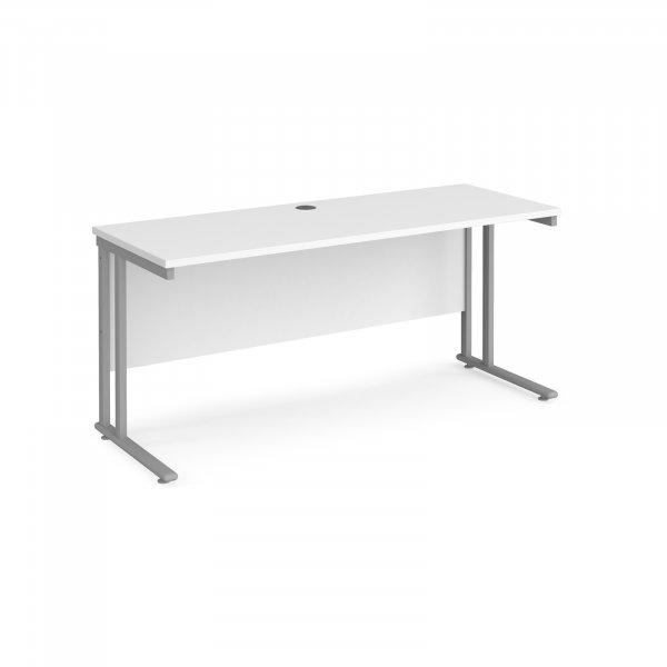 Straight Cantilever Desk | 1600w x 600d mm | White Top | Silver Frame | Maestro 25