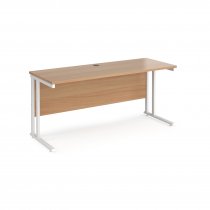 Straight Cantilever Desk | 1600w x 600d mm | Beech Top | White Frame | Maestro 25