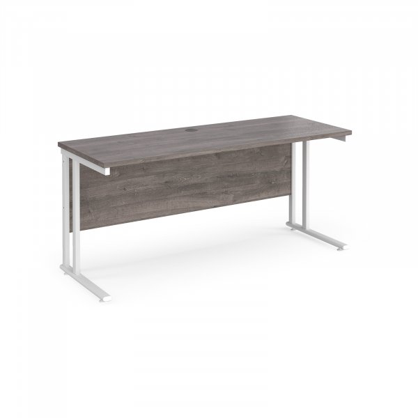 Straight Cantilever Desk | 1600w x 600d mm | Grey Oak Top | White Frame | Maestro 25