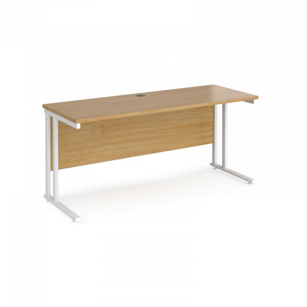 Straight Cantilever Desk | 1600w x 600d mm | Oak Top | White Frame | Maestro 25