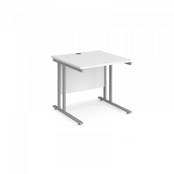 Straight Cantilever Desk | 800w x 800d mm | White Top | Silver Frame | Maestro 25