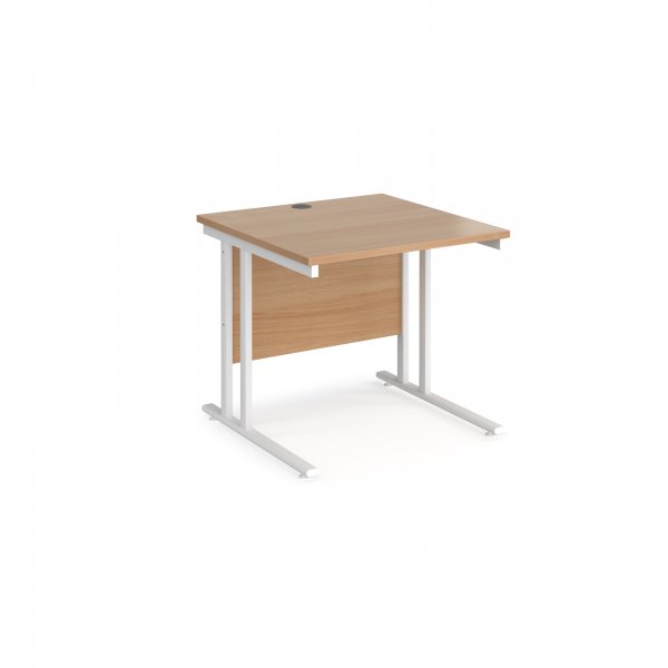 Straight Cantilever Desk | 800w x 800d mm | Beech Top | White Frame | Maestro 25