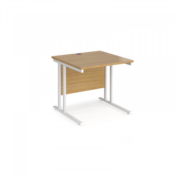 Straight Cantilever Desk | 800w x 800d mm | Oak Top | White Frame | Maestro 25