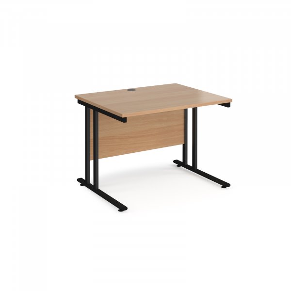 Straight Cantilever Desk | 1000w x 800d mm | Beech Top | Black Frame | Maestro 25