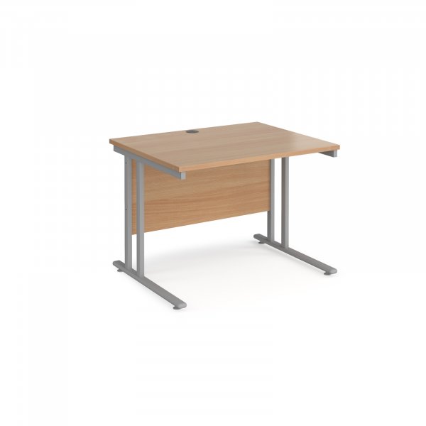 Straight Cantilever Desk | 1000w x 800d mm | Beech Top | Silver Frame | Maestro 25