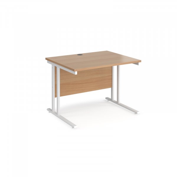 Straight Cantilever Desk | 1000w x 800d mm | Beech Top | White Frame | Maestro 25