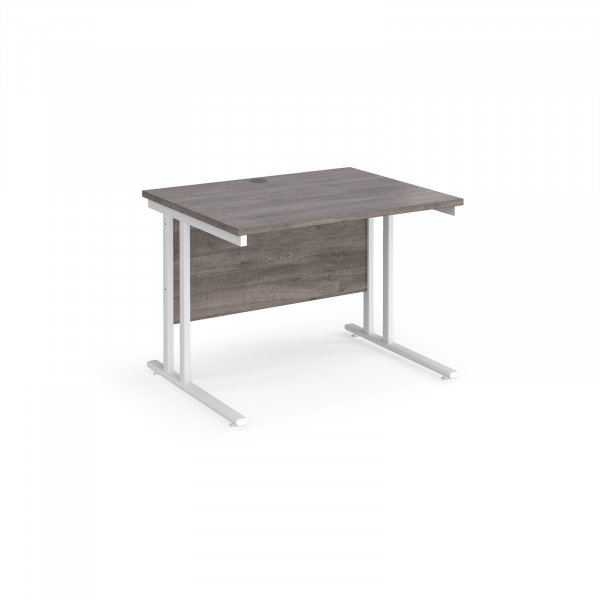 Straight Cantilever Desk | 1000w x 800d mm | Grey Oak Top | White Frame | Maestro 25