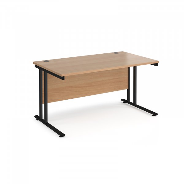 Straight Cantilever Desk | 1400w x 800d mm | Beech Top | Black Frame | Maestro 25