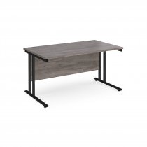 Straight Cantilever Desk | 1400w x 800d mm | Grey Oak Top | Black Frame | Maestro 25