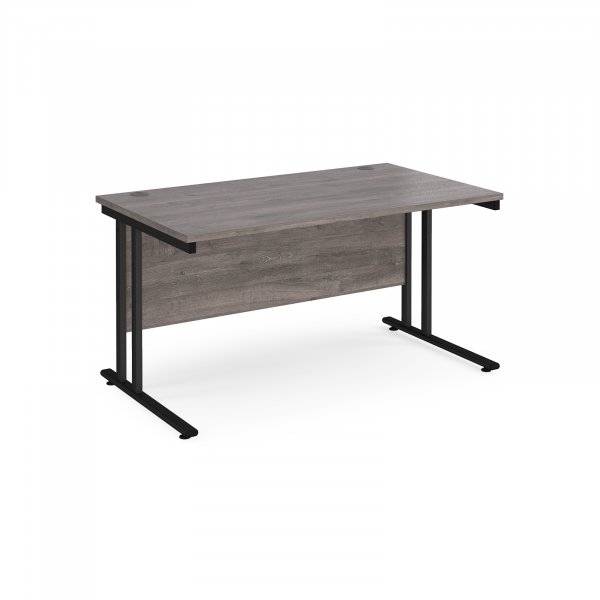 Straight Cantilever Desk | 1400w x 800d mm | Grey Oak Top | Black Frame | Maestro 25