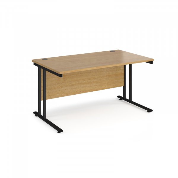 Straight Cantilever Desk | 1400w x 800d mm | Oak Top | Black Frame | Maestro 25