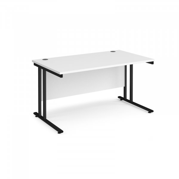 Straight Cantilever Desk | 1400w x 800d mm | White Top | Black Frame | Maestro 25