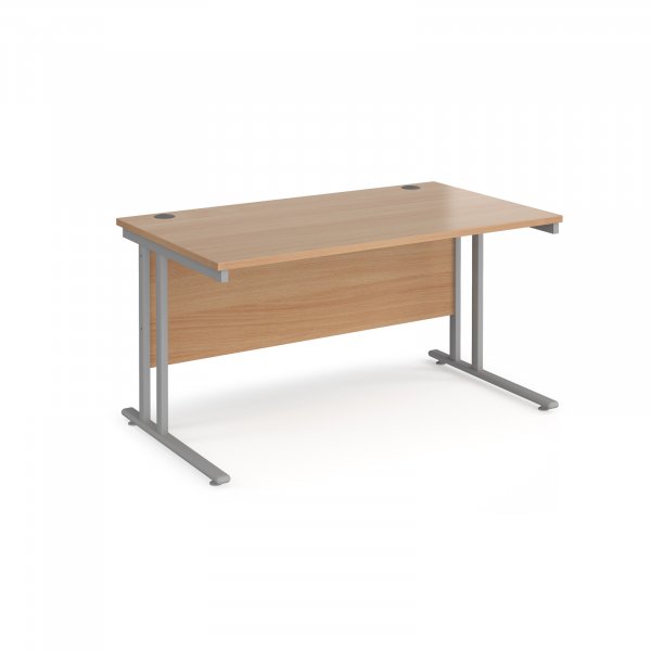 Straight Cantilever Desk | 1400w x 800d mm | Beech Top | Silver Frame | Maestro 25