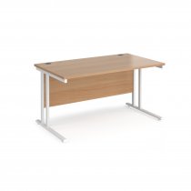 Straight Cantilever Desk | 1400w x 800d mm | Beech Top | White Frame | Maestro 25