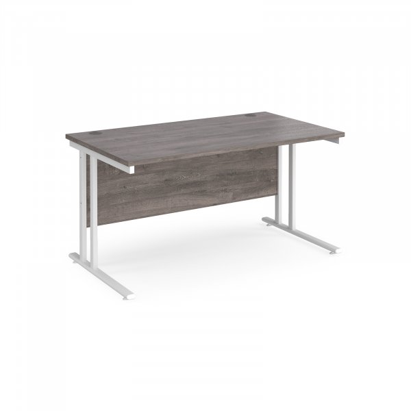 Straight Cantilever Desk | 1400w x 800d mm | Grey Oak Top | White Frame | Maestro 25