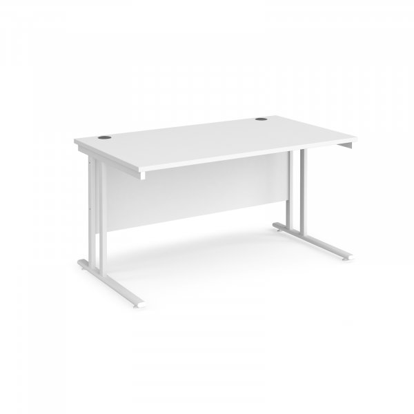 Straight Cantilever Desk | 1400w x 800d mm | White Top | White Frame | Maestro 25