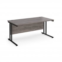 Straight Cantilever Desk | 1600w x 800d mm | Grey Oak Top | Black Frame | Maestro 25