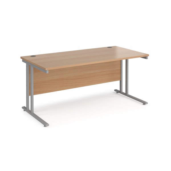 Straight Cantilever Desk | 1600w x 800d mm | Beech Top | Silver Frame | Maestro 25