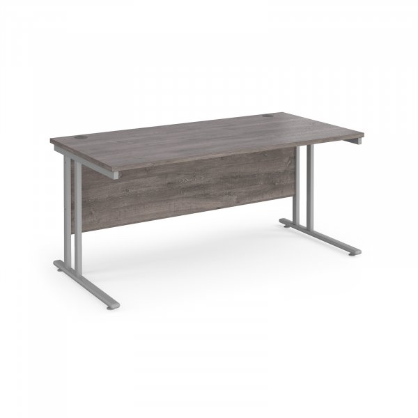 Straight Cantilever Desk | 1600w x 800d mm | Grey Oak Top | Silver Frame | Maestro 25