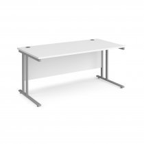 Straight Cantilever Desk | 1600w x 800d mm | White Top | Silver Frame | Maestro 25