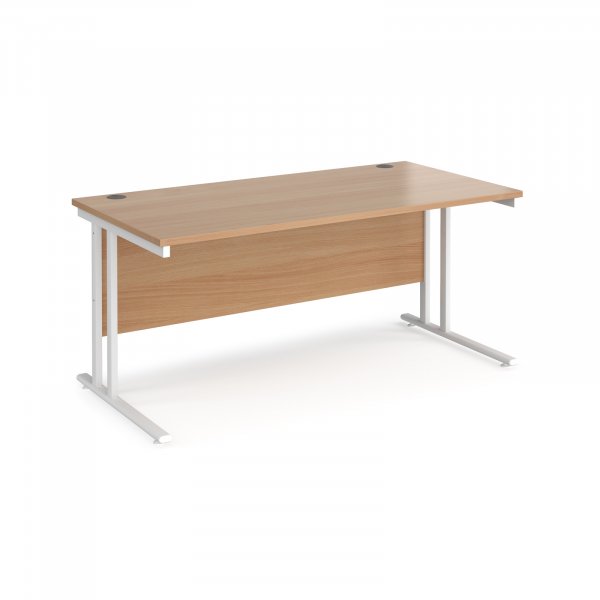 Straight Cantilever Desk | 1600w x 800d mm | Beech Top | White Frame | Maestro 25