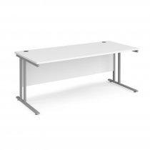 Straight Cantilever Desk | 1800w x 800d mm | White Top | Silver Frame | Maestro 25