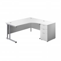 Everyday Radial Desk & Pedestal Bundle | Right Hand | Desk 1600mm Wide | White Top | Silver Frame