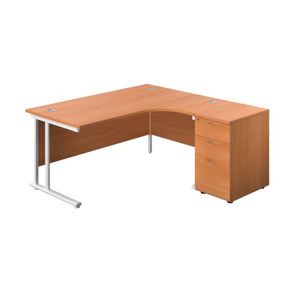 Everyday Radial Desk & Pedestal Bundle | Right Hand | Desk 1600mm Wide | Beech Top | White Frame