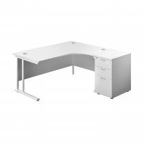 Everyday Radial Desk & Pedestal Bundle | Right Hand | Desk 1600mm Wide | White Top | White Frame