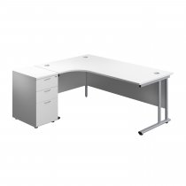 Everyday Radial Desk & Pedestal Bundle | Right Hand | Desk 1800mm Wide | White Top | Silver Frame