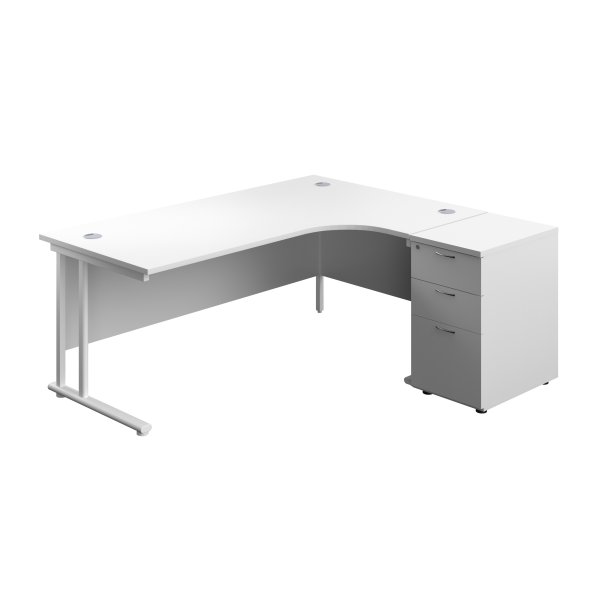 Everyday Radial Desk & Pedestal Bundle | Right Hand | Desk 1800mm Wide | White Top | White Frame